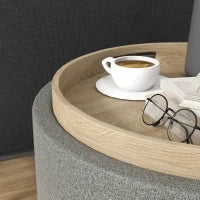 Pouf Contenitore Effetto Lino da 120 kg max con Vassoio a Ribalta, in MDF, 56x56x42 cm, Grigio
