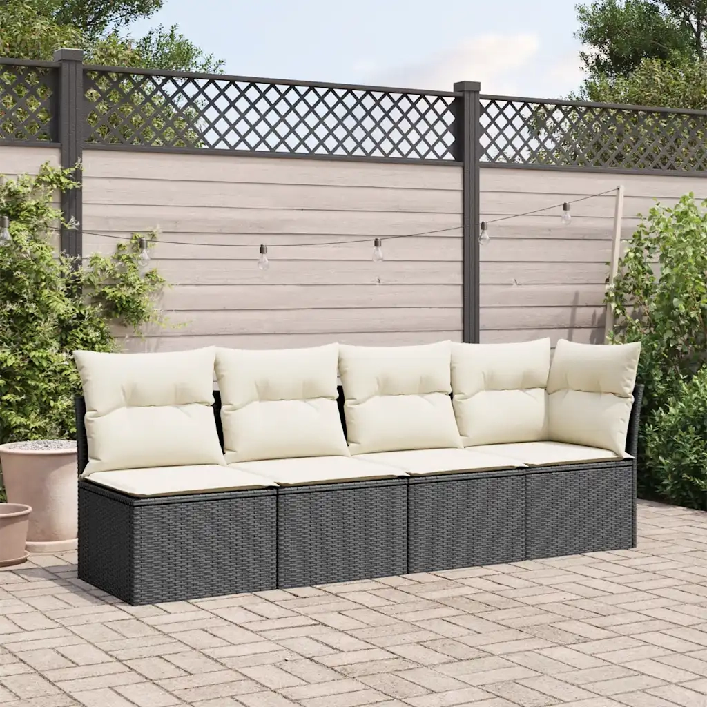 Divano da Giardino con Cuscini a 4 Posti Nero in Polyrattancod mxl 87730