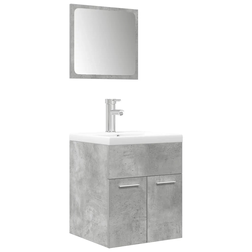 Set Mobili da Bagno 3 pz Grigio Cemento in Legno Multistrato