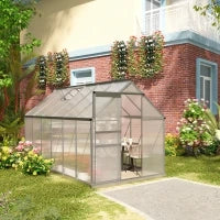 Serra da Giardino in Policarbonato 7,1 M², Dim, 1,9 L x 3,75 L x 1,99 M con Fondazione, Abbaino Regolabile, Porta Scorrevole, Argento e Trasparente
