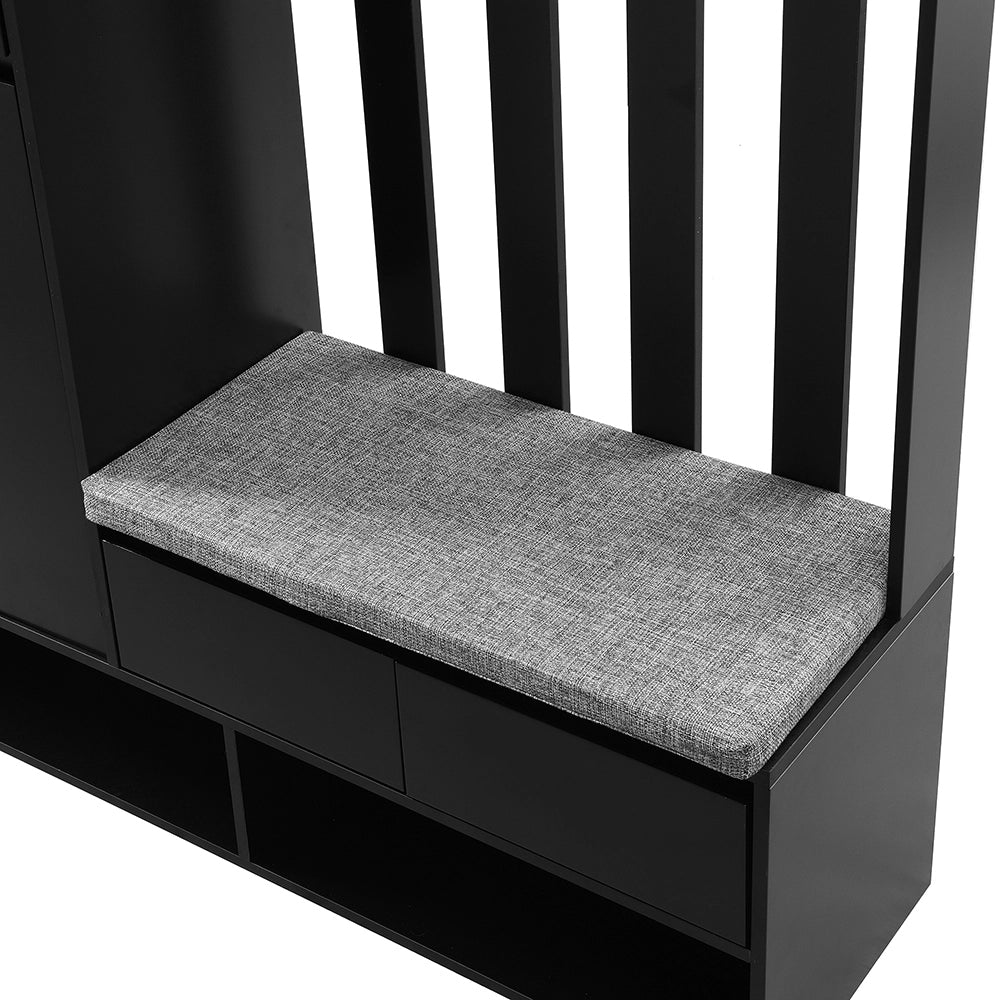 Portaabiti con panca imbottita - Xylo - H180/L100/P35 cm - Nero - Multifunzionale con porta scarpe e lavagna