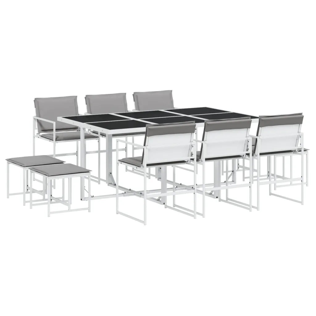 Set da Pranzo da Giardino 11 pz con Cuscini Bianco in Textilene 3295099