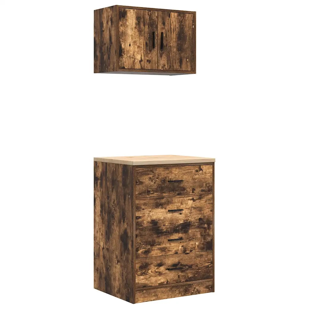 Armadi da Garage 2 pz Rovere Fumo in Legno Multistrato 3328336