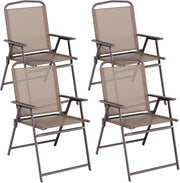 Set di 4 sedie pieghevoli con schienale, braccioli, sedie da terrazza, sedie da pranzo, fino a 150 kg, sedia pieghevole per campeggio, spiaggia, giardino, piscina, terrazza, marrone