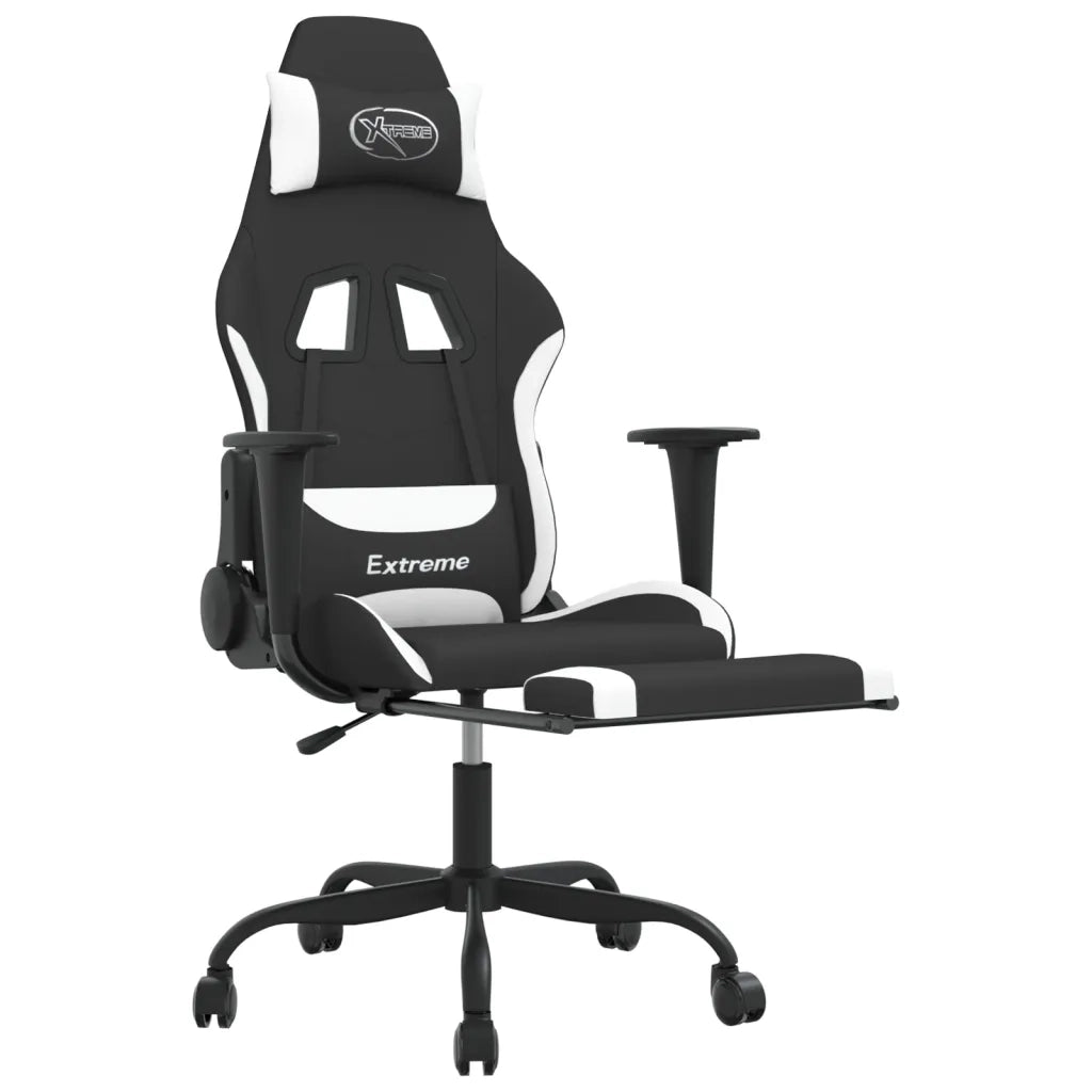 Sedia da Gaming | Sedia da e-sports con Poggiapiedi Nero e Bianco in Tessuto