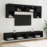 Unità a muro per TV con LED 6 pcs Rovere Nero Legno multistrato 3402964