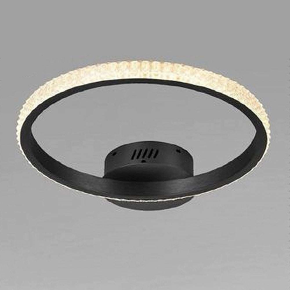 Trade Shop - Plafoniera Led 24w Cerchio Effetto Cristallo Nero Luce Fredda Calda Naturale 31722 -