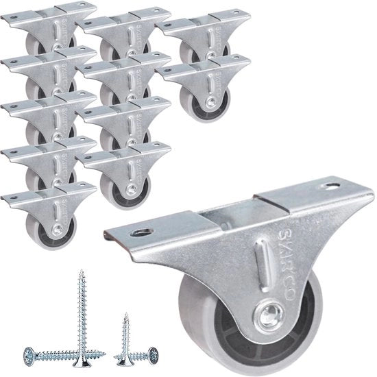 Pompe di supporto per mobili, 12 pezzi, 30mm, ruote in gomma grigia, ruote di supporto, non girevoli, unidirezionali, incluse viti (12)