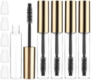 Set di pennelli per mascara 5 pezzi - tubi navicellabili - set di spazzole per ciglia con asta - recipienti trasparenti - plastica - oro/nero - tubo per mascara
