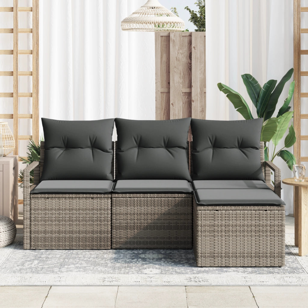 Set Divano da Giardino  a 4 Pezzi con Cuscini Grigio Polirattan