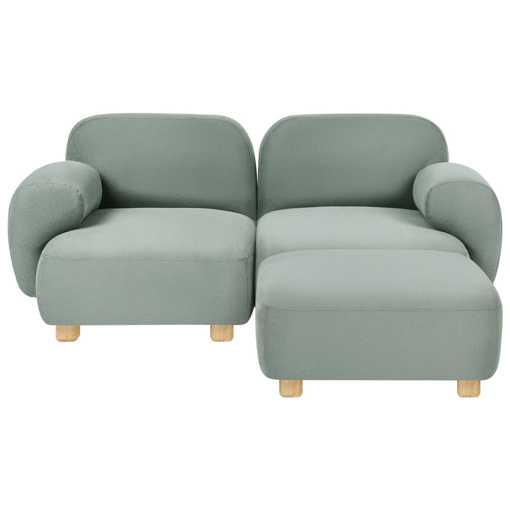 Divano componibile a 2 posti in tessuto due elementi angolari con poggiapiedi gambe in legno verde chiaro stile moderno