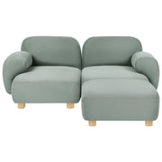 Divano componibile a 2 posti in tessuto due elementi angolari con poggiapiedi gambe in legno verde chiaro stile moderno