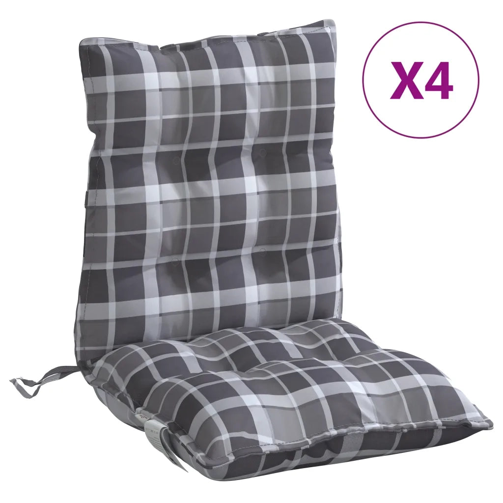 Cuscini Sedia Schienale Basso 4 pz Quadri Grigio Tessuto Oxford 377714