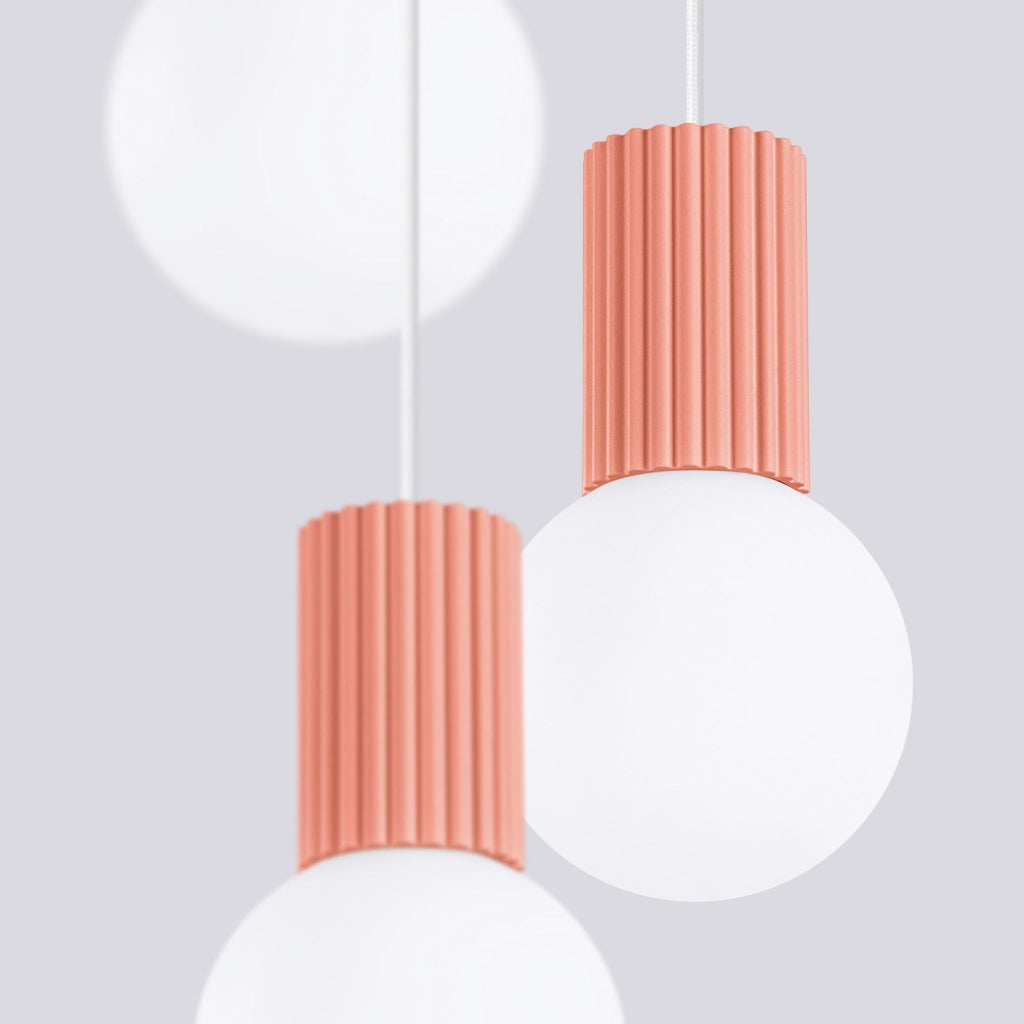 Pure Lume SFERA sospensione 3 sfere vetro rigato bianco G9