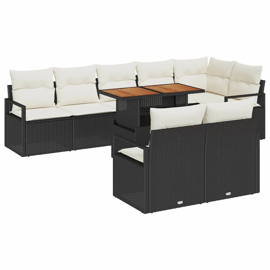 Set Divano da Giardino con cuscino 9 pcs Nero e Crema