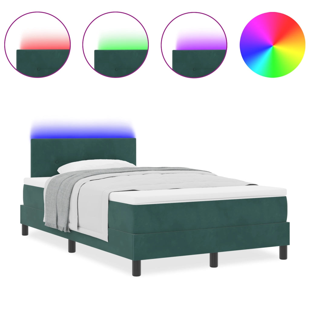 Letto a Molle con Materasso & LED Verde Scuro 120x190 cm Velluto