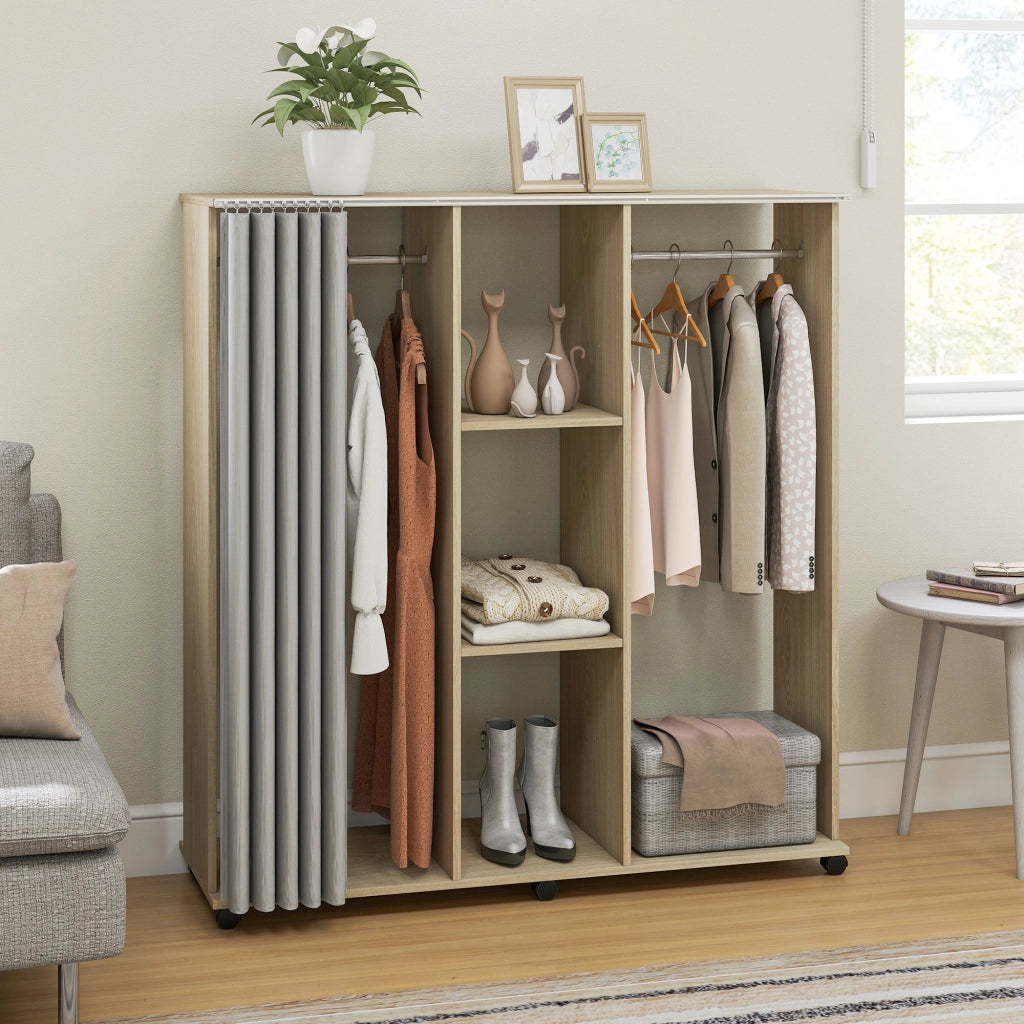 Armadio a rulli con appendiabiti ¨C zephmum ¨C legno naturale 120x40x128 cm