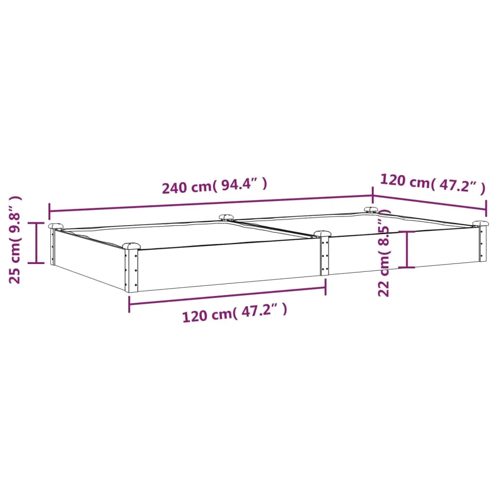 Fioriera rialzata per piante fiori patio giardino rivestimento 240 x 120 x 25 cm legno massello di abete marrone 02_0039839