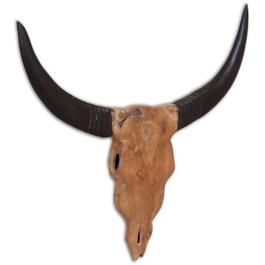 Scultura Teschio di Toro da Parete in Teak 69x6x60 cm CFW3376194
