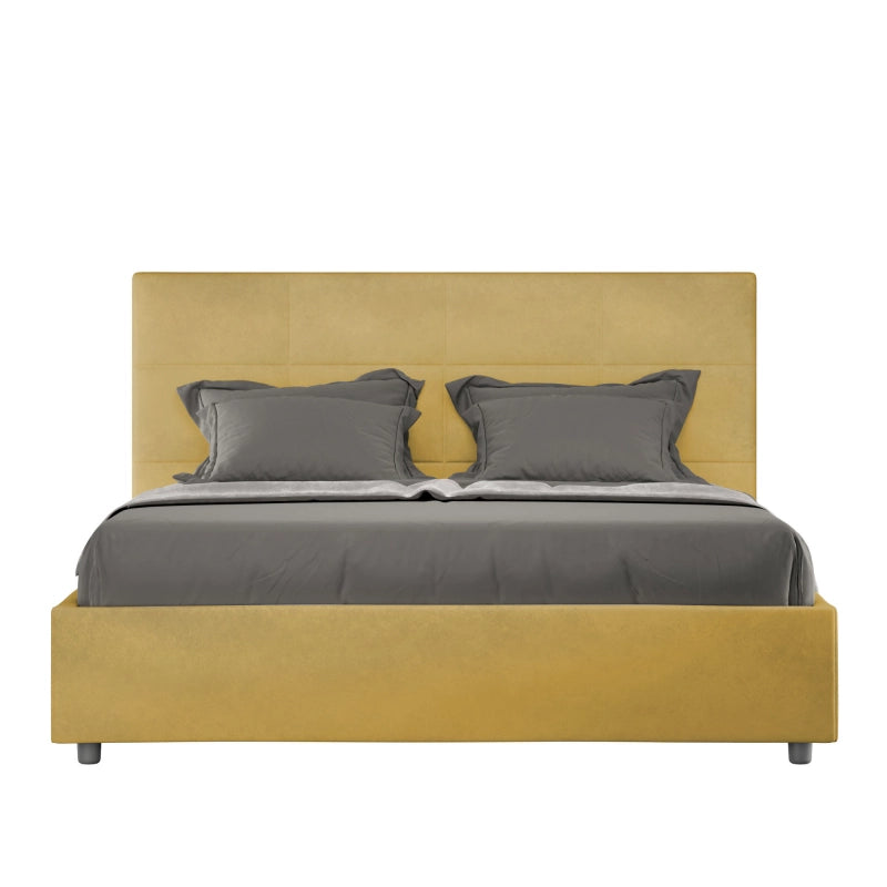 Letto imbottito Matrimoniale 160x210 cm Mika - Contenitore,Microfibra,Ocra