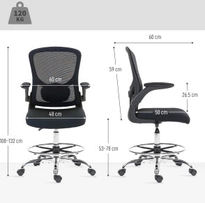 Sedia da disegno ergonomica nera con supporto lombare 4D