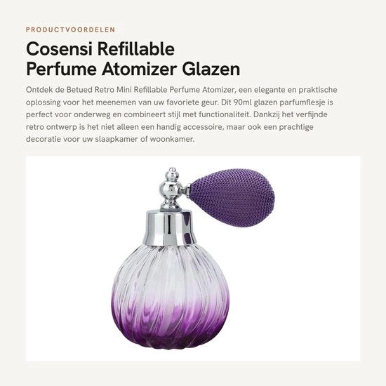 Fiala di profumo con coperchio rimovibile 90ml - Fiala di profumo vuota - Vetro retro - Lega di zinco robusta - Compatta e leggera - Ideale per profumi e oli essenziali - Atomizzatore di profumo