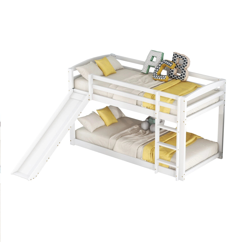 OKWISH Letto a Castello 90×200 cm, Letto Singolo con Scivolo e Scala Reversibile, senza Materasso, in Pino, Bianco