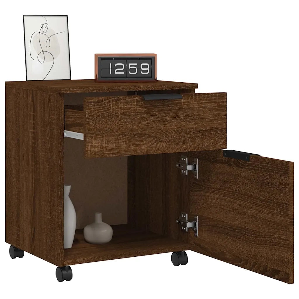 Schedario con Ruote Marrone Rovere 45x38x54cm Legno Multistrato 817137
