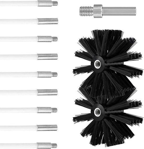 Kit di pulizia camino 26FT per pulizia camino - Con 8 stecchi flessibili - Set di spazzole azionate da trapano