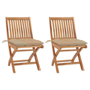 Sedie da Giardino 2 pz con Cuscini Beige in Teak Massello cod mxl 73792