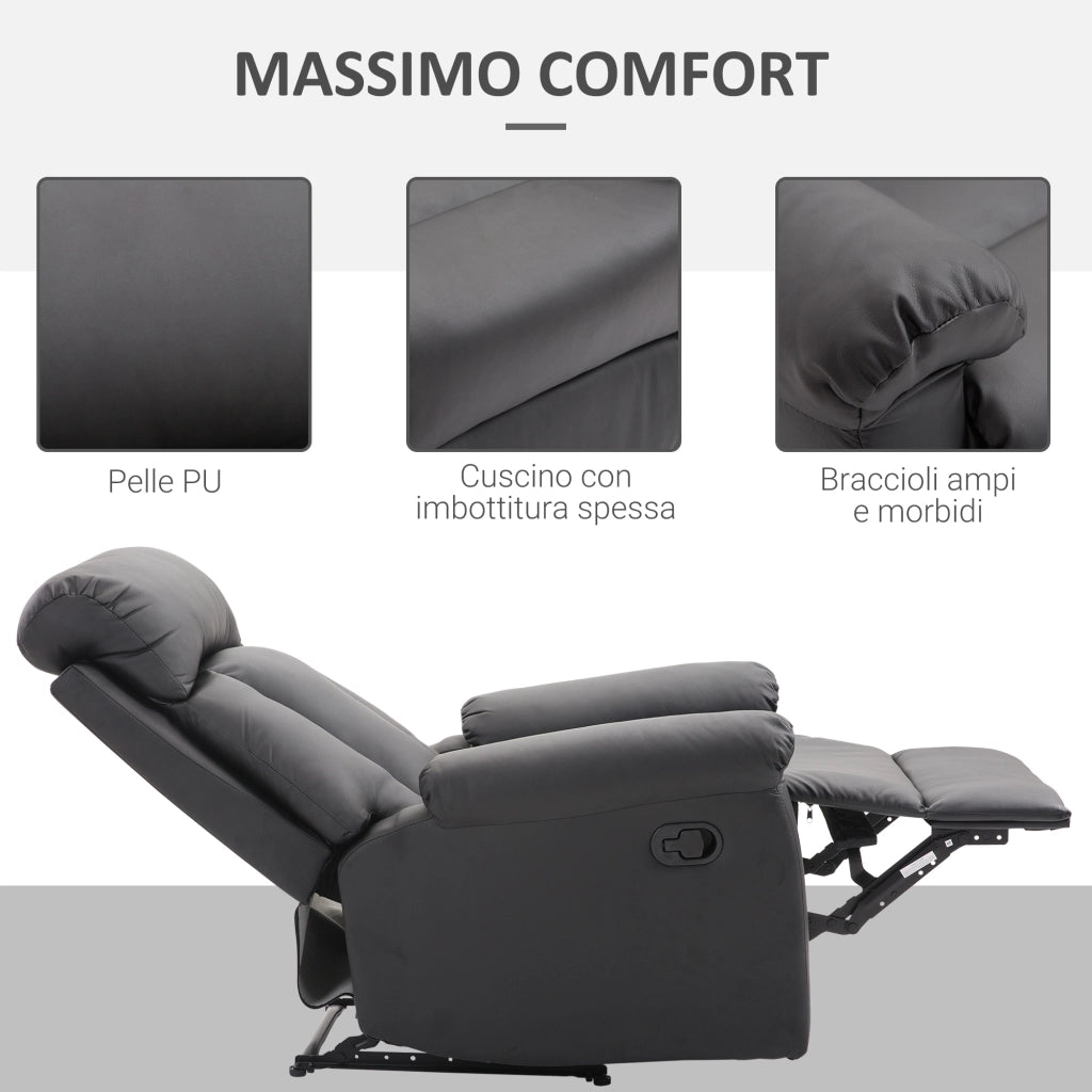 EasyComfort Poltrona Relax Reclinabile Imbottita Ergonomica con Poggiapiedi Pelle PU 80 x 97 x 107cm Nero