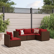 Set Divani da Giardino 5 pz con Cuscini Marrone in Polyrattan