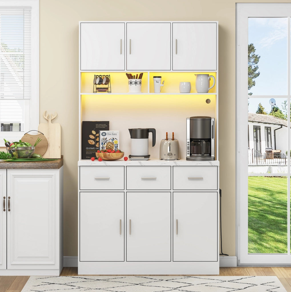 Credenza cucina 100x40x180 cm con LED, prese USB e cassetti