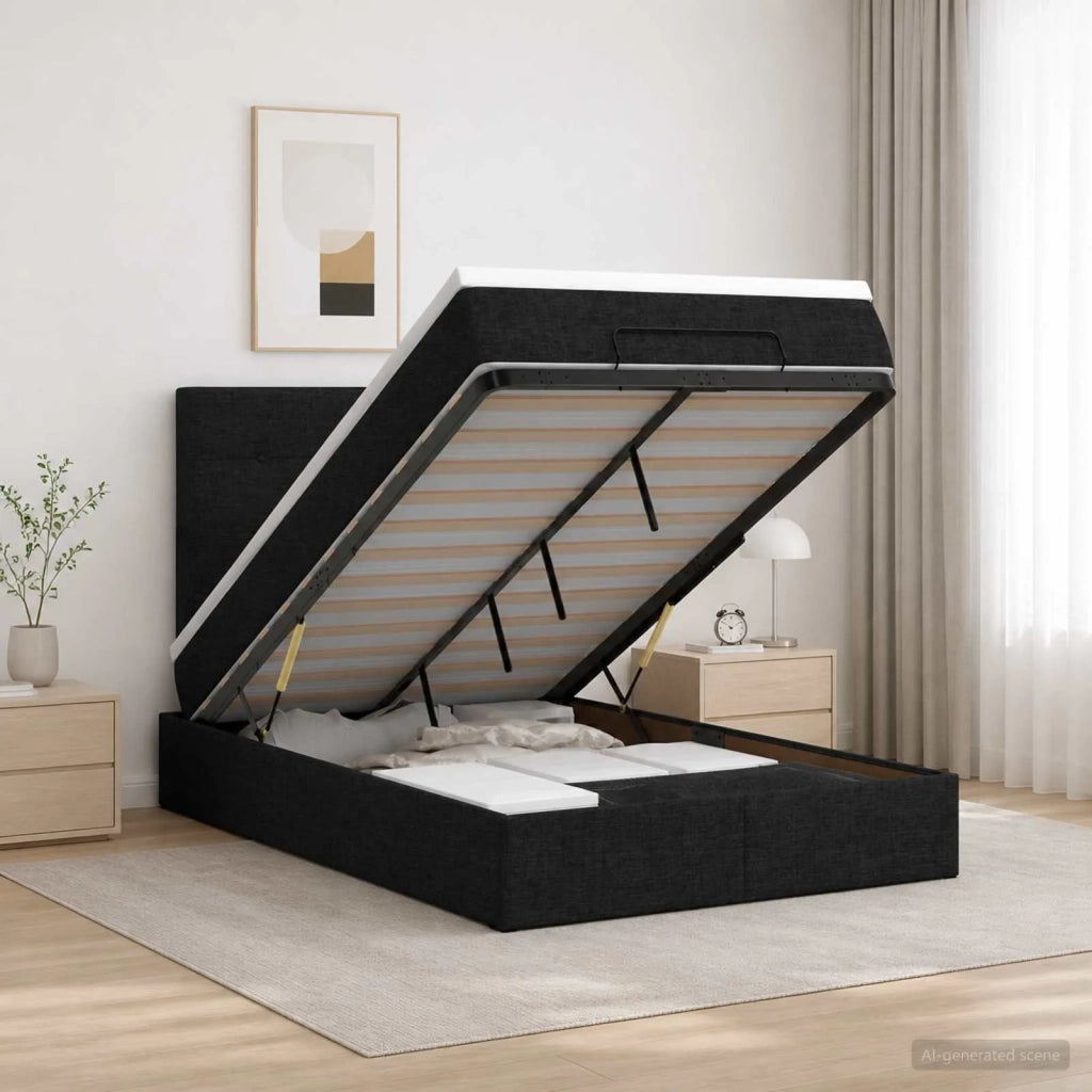Letto ottomano con materasso Nero 120 x 200 cm Tessuto 3457482