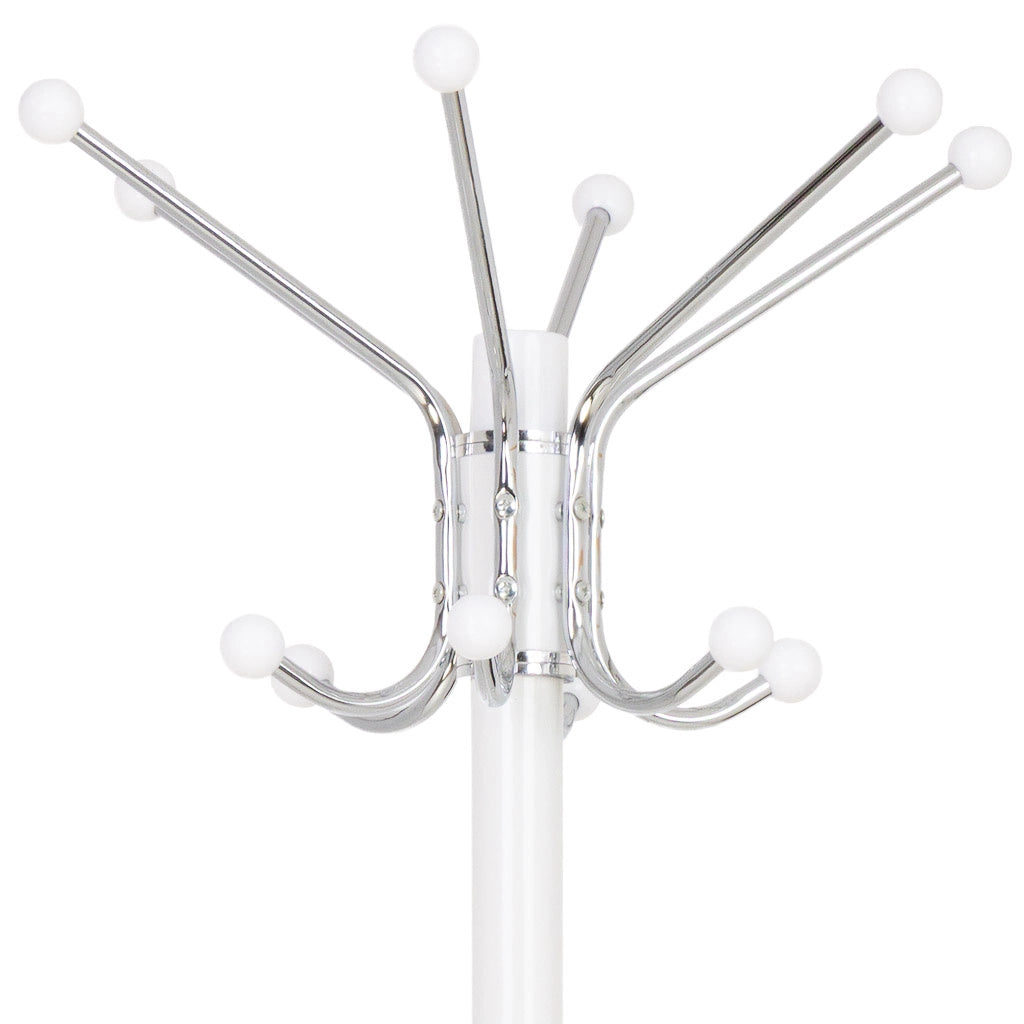 Perchero de metal blanco con paraguero y 6 ganchos D36x175h cm