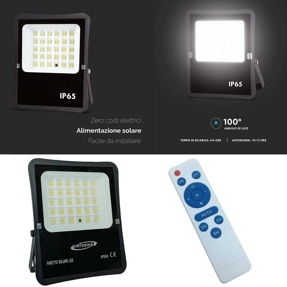 Trade Shop - Faro Con Pannello Solare Ip65 E Sensore Crepuscolare Proiettore 50 100 200 300w -  200 Watt