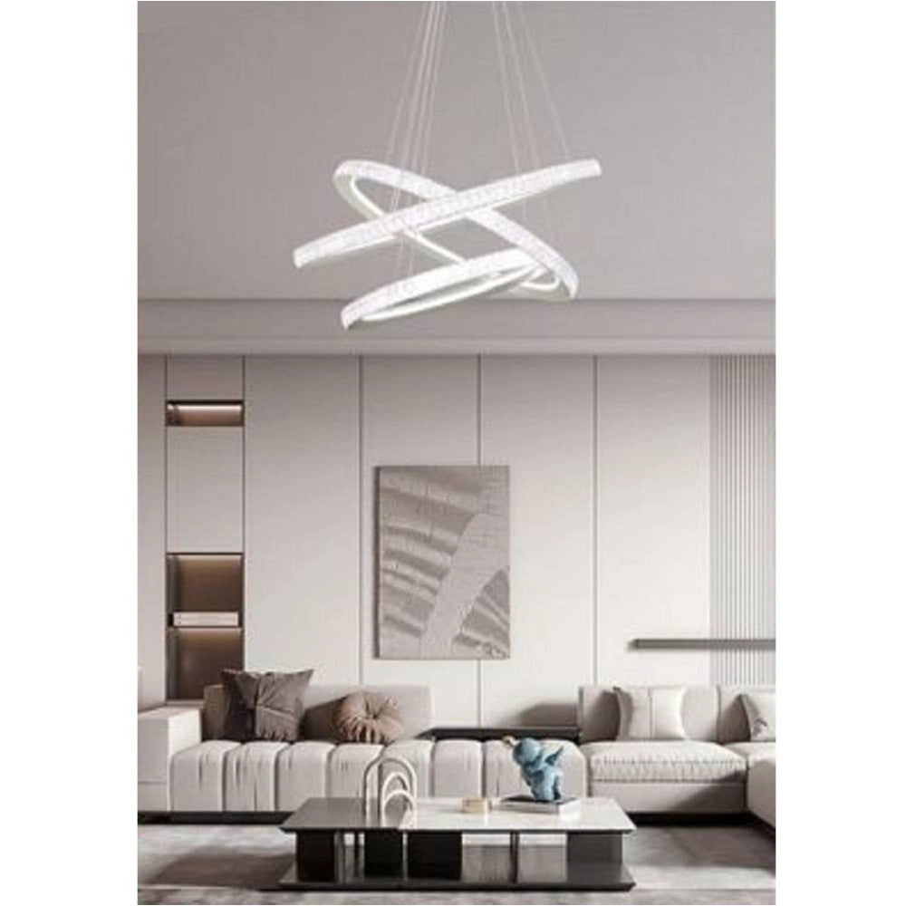 Trade Shop - Lampadario Led 132 W Bianca 3 Anelli Con Cristalli Luce 6500k 3000k 4000k Lp-33b -