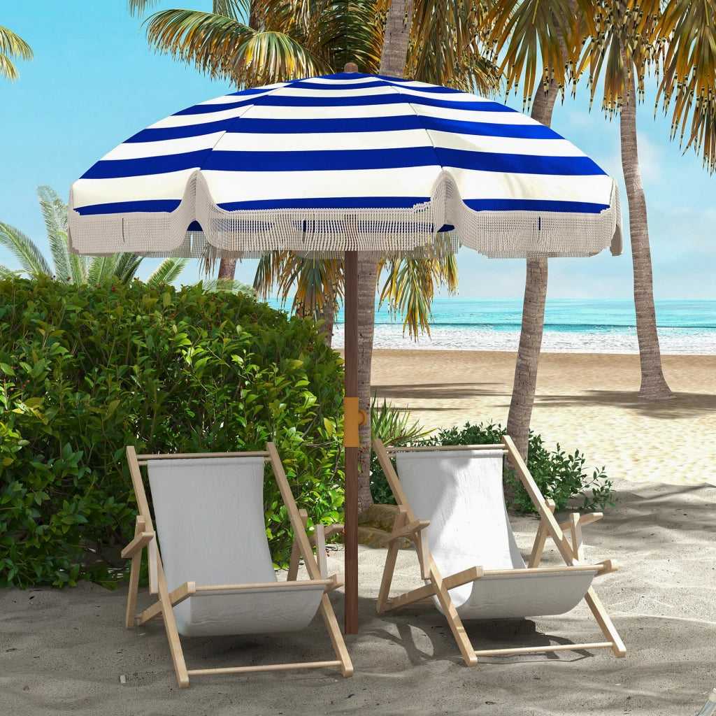 Ombrellone da spiaggia con frange ¨C zephmum ¨C blu e bianco 190x210 cm