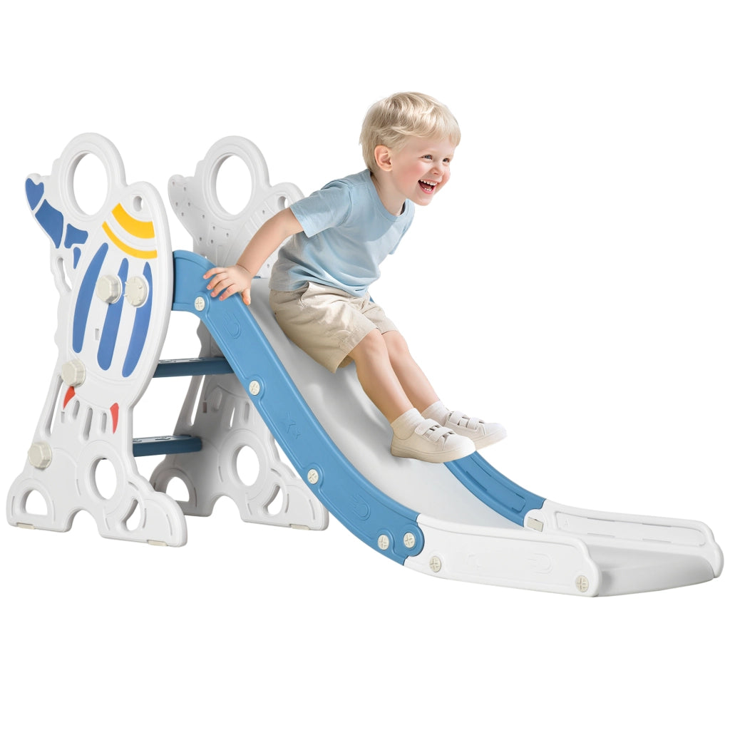 Scivolo per Bambini 18-36 Mesi in PE e PP a Tema Spaziale con Scale Antiscivolo, 157x46.5x80 cm