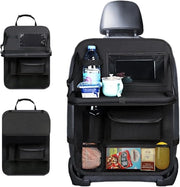 Organizzatore di sedile posteriore con tavolo e protezione del sostegno per bambini - Tastiera touch, multifunzione, impermeabile (Nero)