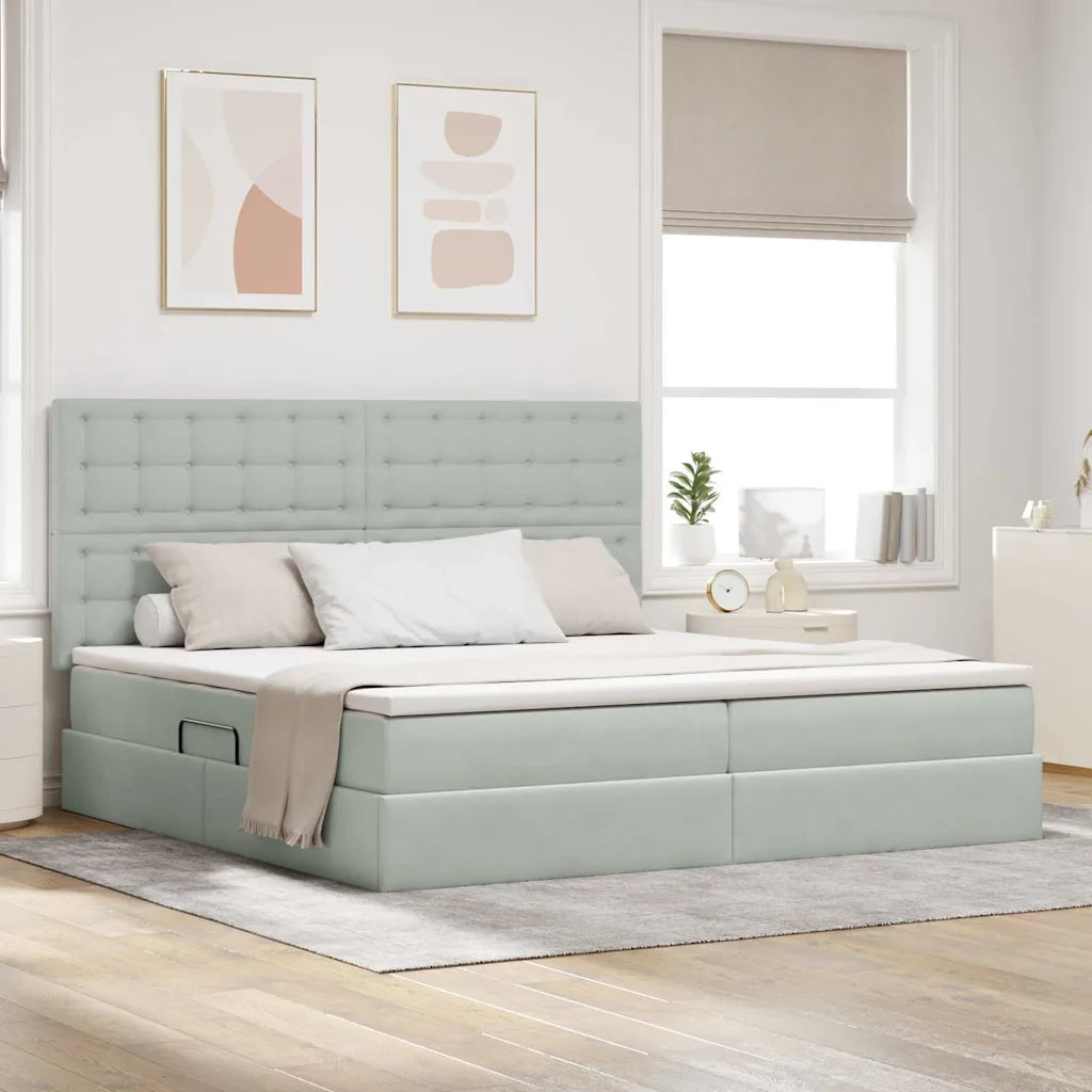 Letto con contenitore e LED Grigio chiaro 200 x 200 cm Velluto