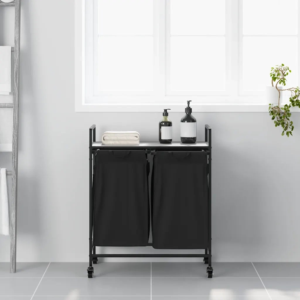 Cesto della Biancheria 2 Scomparti con Ruote Grigio Sonoma CFW9573244