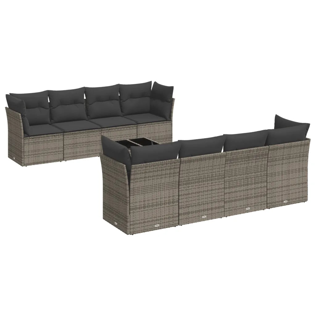 Set Divano da Giardino 9 pz con Cuscini Grigio in Polyrattancod mxl 113987