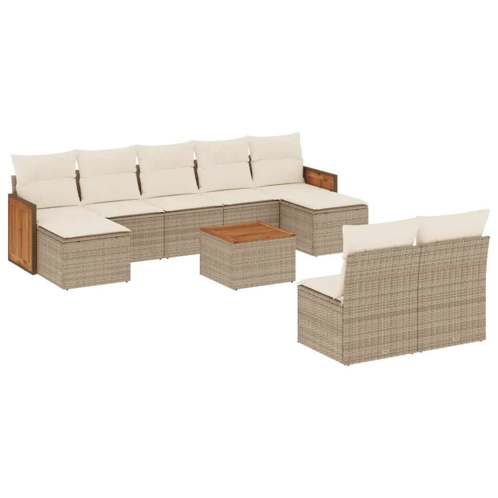 Set Divano da Giardino 10 pz con Cuscini Beige in Polyrattan 3260462