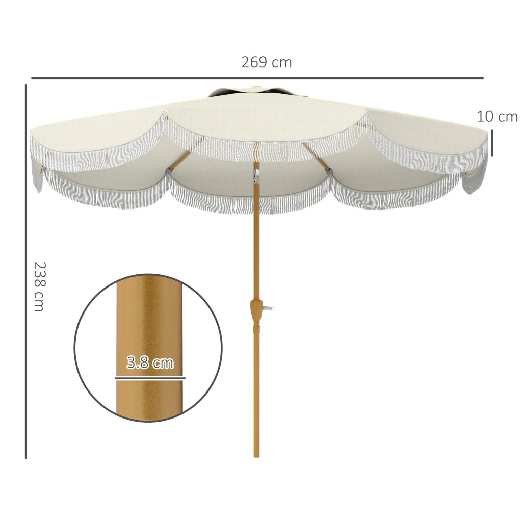 Ombrellone da Giardino Rotondo ¨C zephmum ¨C Beige, Metallo e Poliestere, 270x240 cm