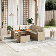 Set Divano da Giardino 6 pz con Cuscini Beige in Polyrattan