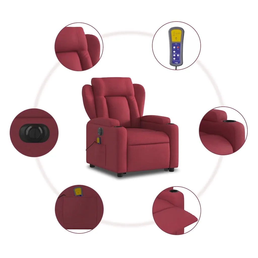Poltrona Alzapersona Massaggiante Elettrica Rosso Vino Tessuto 3204521