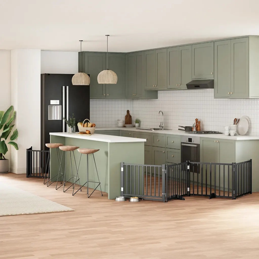vidaXL Cancello Cani Porta Pieghevole Nero 8 Pannelli 640 cm Pioppo