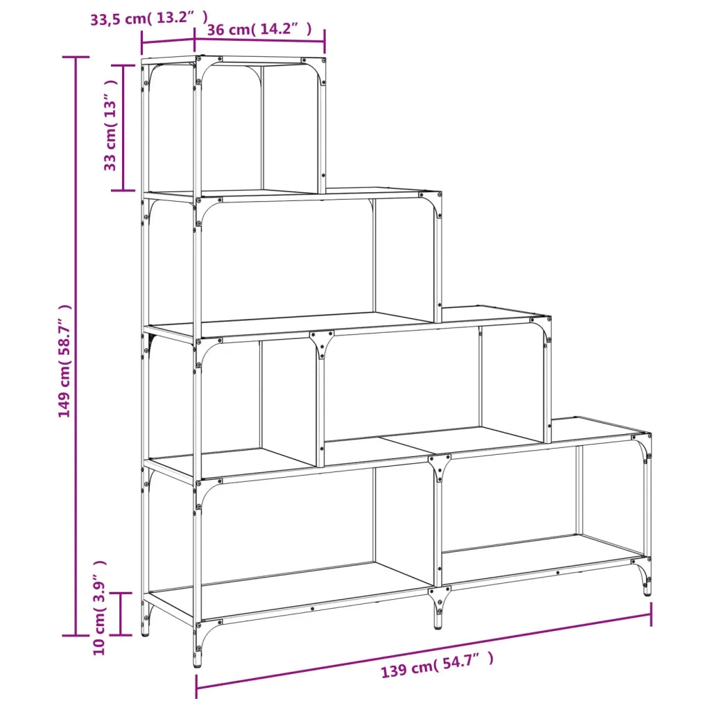 Libreria 4 Ripiani-Scaffale per Libri-Mobile di Stoccaggio Grigio Sonoma 139x33,5x149 Legno Multistrato