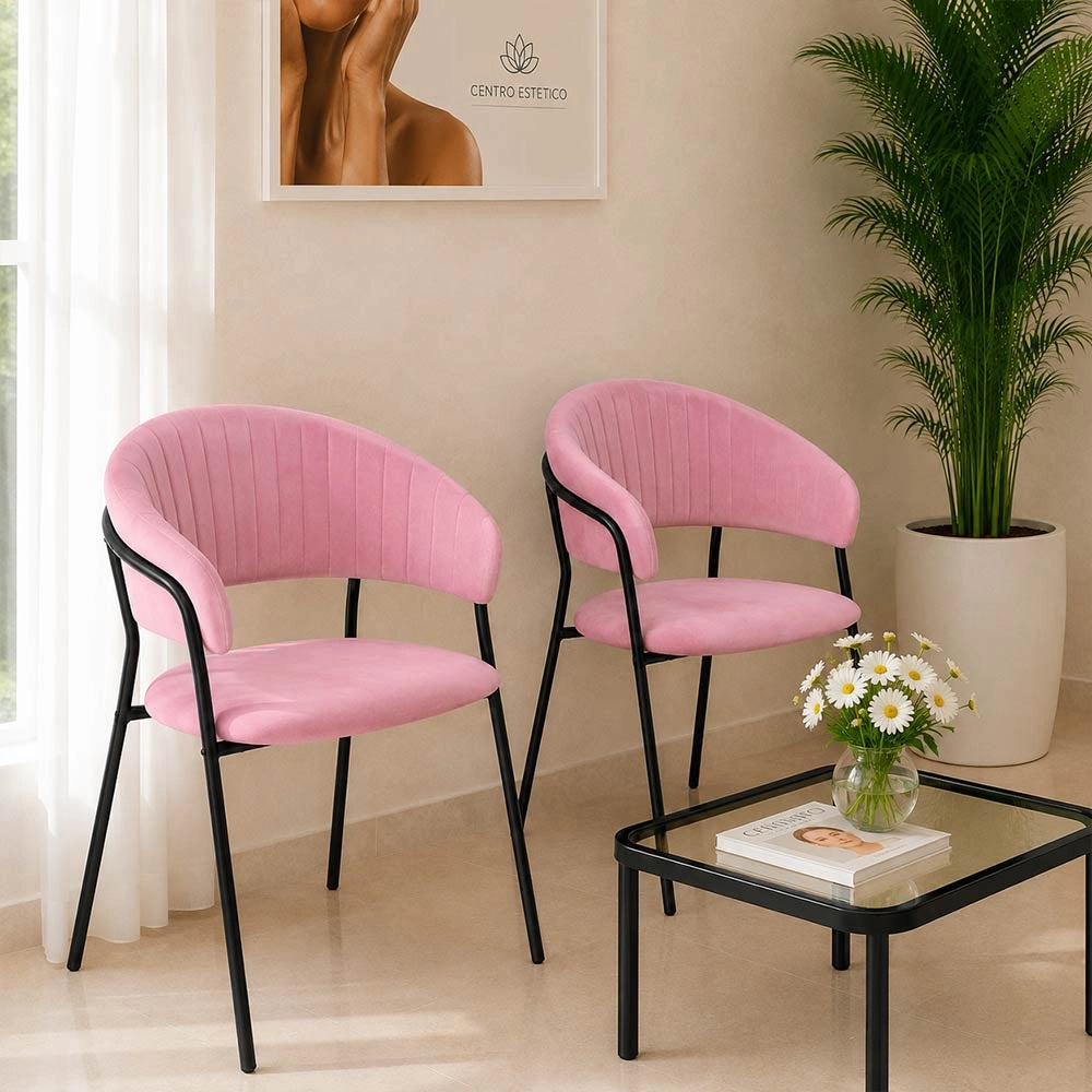 Sedie da sala da pranzo set da 2 Aurelia in velluto rosa con gambe nere